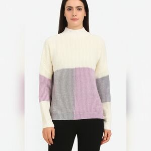 Andree By Unit Womens Color Block Purple/Gray/Ivory Knit Sweater SzXS  NWT